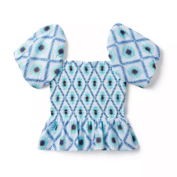 Janie and Jack Tops - NWT Janie and Jack tile print smocked puff sleeve peplum top